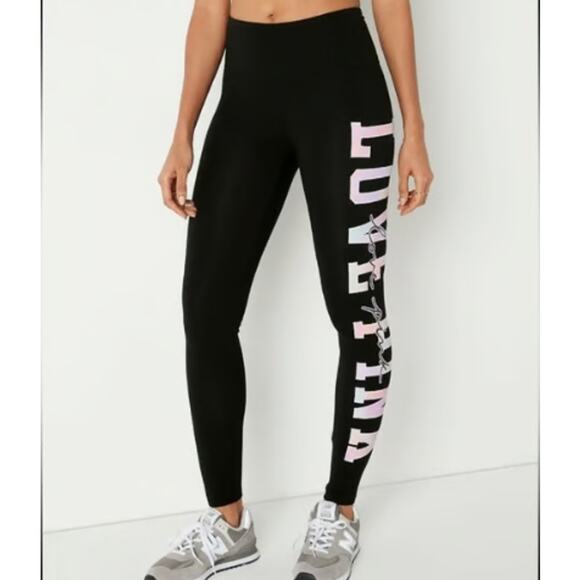 PINK Victoria's Secret Love Pink High Waist Full Length Leggings XL Black NEW - Picture 1 of 6